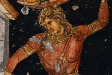Detail Lukisan Dinding Tarian Salome dengan Kepala Yohanes Pembaptis di Atas Penari