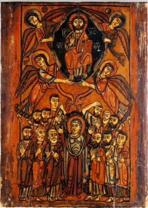 Sinai Ascension Icon With Christ In A Mandorla Above The Theotokos And Apostles