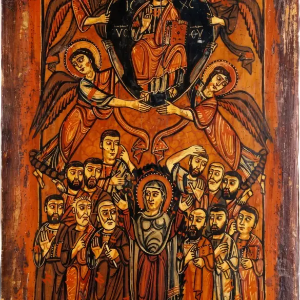 Sinai Ascension Icon With Christ In A Mandorla Above The Theotokos And Apostles