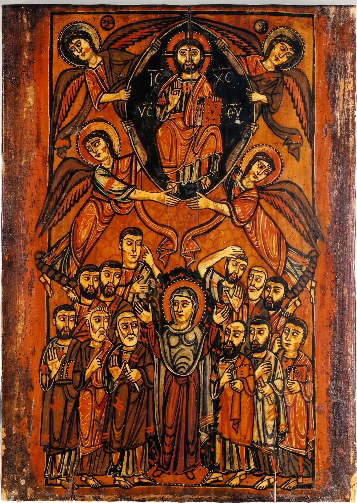 Sinai Ascension Icon With Christ In A Mandorla Above The Theotokos And Apostles