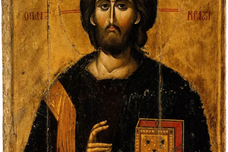 Sinai-Pantokrator-Ikone mit Christussegen und einem reich verzierten Evangelienbuch