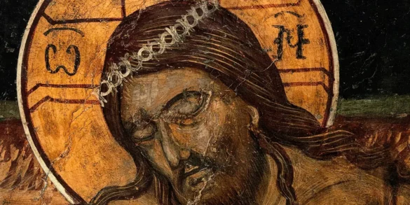 La Suma Humillación De Georgios Moschos (1620) 12 Detalle De Rostro En La Suma Humillación, Fresco De Arte Posbizantino En Chrysapha