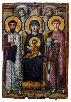 Virgin And Child Sinai Icon With Saints Theodore And George And Two Angels