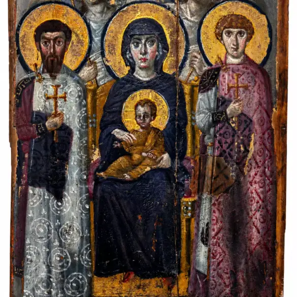 Virgin And Child Sinai Icon With Saints Theodore And George And Two Angels
