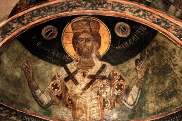 Ο Χριστός Μέγας Αρχιερεύς Σε Τοιχογραφία Του Γεωργίου Μόσχου Στη Μονή Χρύσαφα