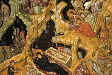 Βυζαντινή Τοιχογραφία Της Γέννησης Με Αγγέλους Και Τη Θεοτόκο, Πατριαρχείο Πεκίου