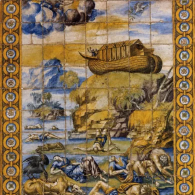 Abaquesne'S Ceramic Art, The Flood, The Ark On A Slope And Figures On The Shore