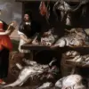 Fishmonger'S Stall By Adriaen Van Utrecht With Fish, Shellfish And Market Figures