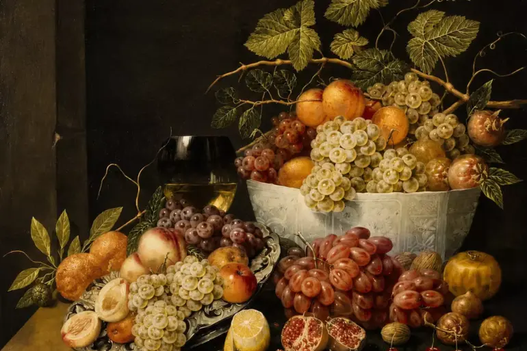 Still-Life With Grapes By Adriaen Van Utrecht With Luminous Fruit Against Darkness