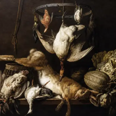 Still-Life With Hare And Birds By Adriaen Van Utrecht With Game And Vegetables