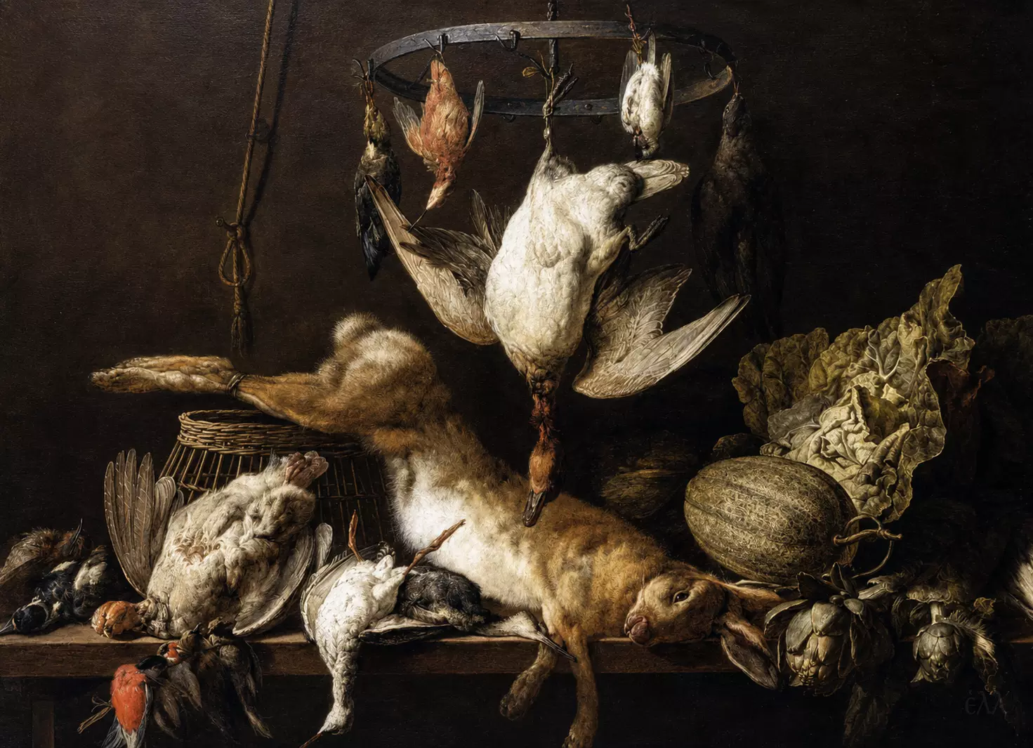 Still-Life With Hare And Birds By Adriaen Van Utrecht With Game And Vegetables