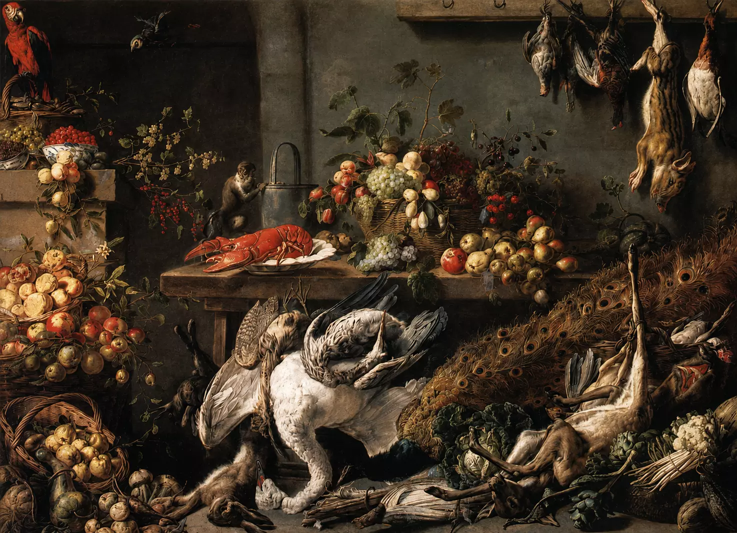 Adriaen Van Utrecht The Pantry With Fruit, Lobster, Swan, Peacock And Game