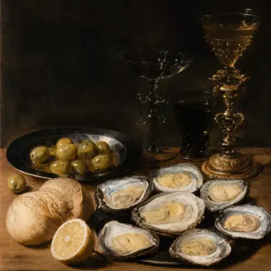 Still-Life With Oysters By Alexander Adriaenssen With Bread, Lemon And Vessels