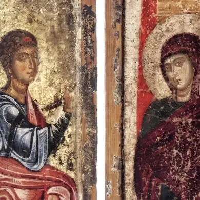 Annunciation Bema Doors Of Lefkara Showing Gabriel And The Theotokos In Detail