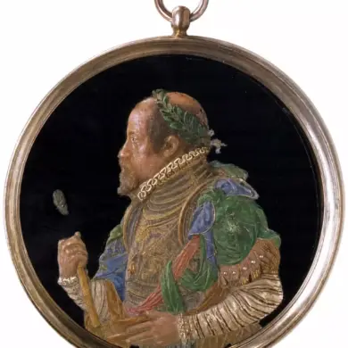Antonio Abondio Wax Medallion Portrait Depicting Emperor Maximilian Ii In Profile.