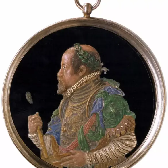 Antonio Abondio Wax Medallion Portrait Depicting Emperor Maximilian Ii In Profile.