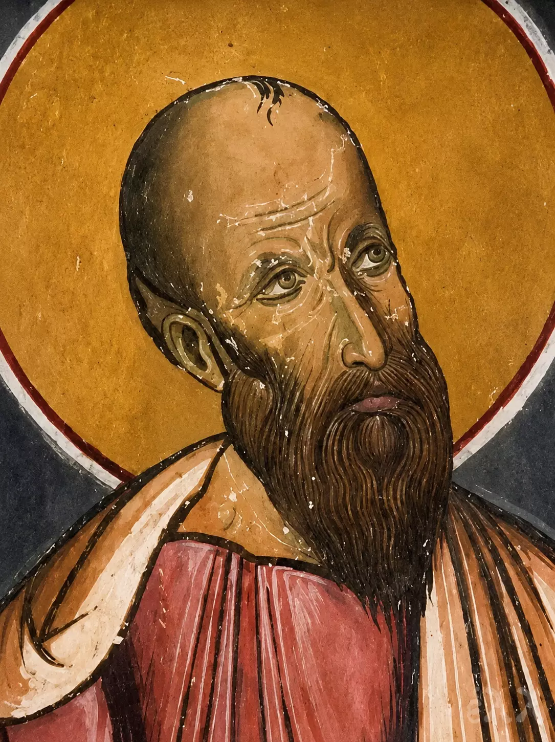 Apostle Paul At Panagia Tou Arakos, Detail Of The Face And Golden Halo