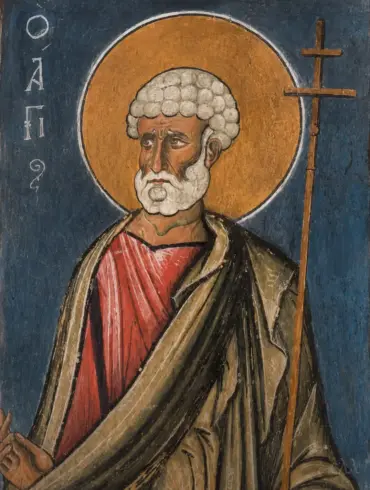 Apostle Peter Fresco At Panagia Tou Arakos With A Golden Halo And Cross-Staff