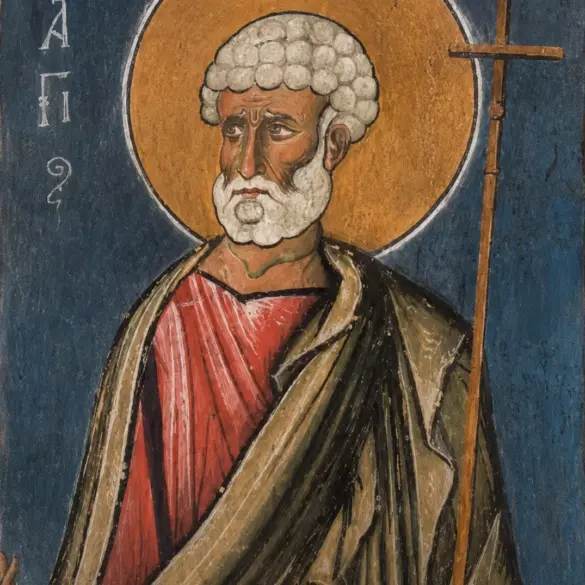 Apostle Peter Fresco At Panagia Tou Arakos With A Golden Halo And Cross-Staff
