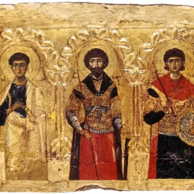 Apostle Philip Byzantine Icon With Saints Theodore And Demetrios Beneath Arches