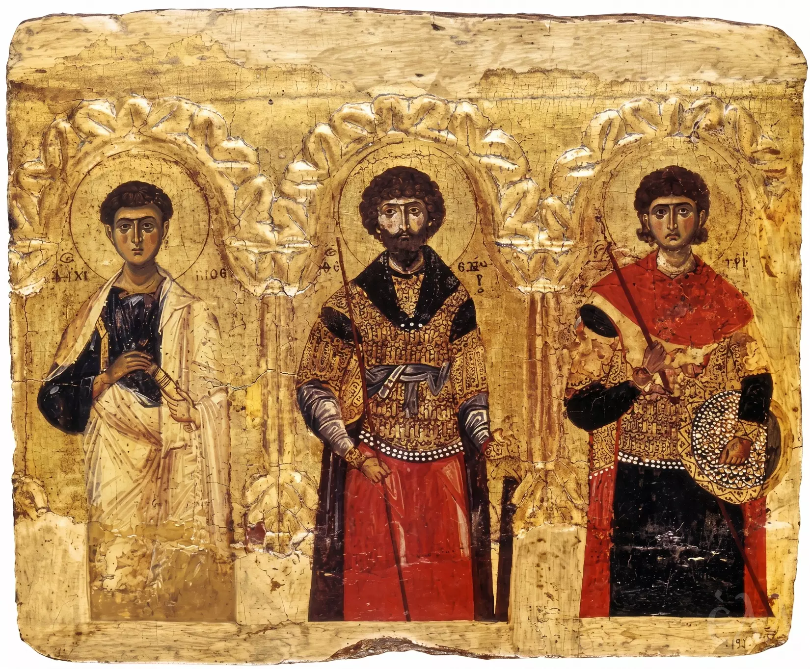 Apostle Philip Byzantine Icon With Saints Theodore And Demetrios Beneath Arches