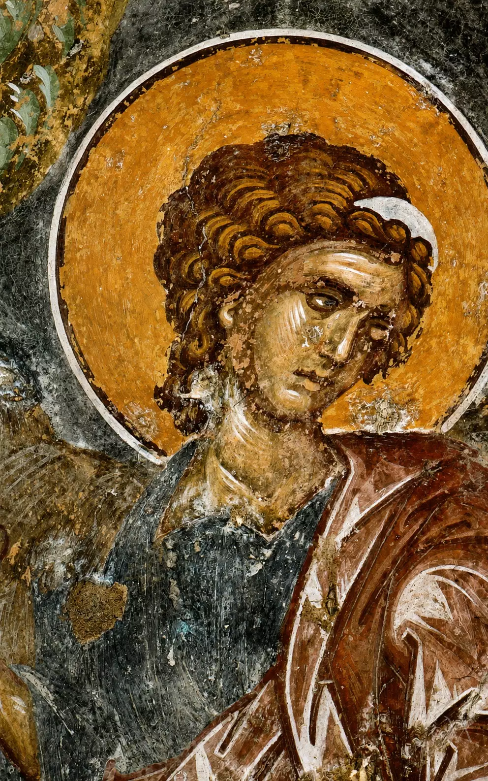 Arcanjo Da Ascensão: Afresco Bizantino 11 O Arcanjo Da Ascensão Em Afresco Bizantino Com Asa E Manto