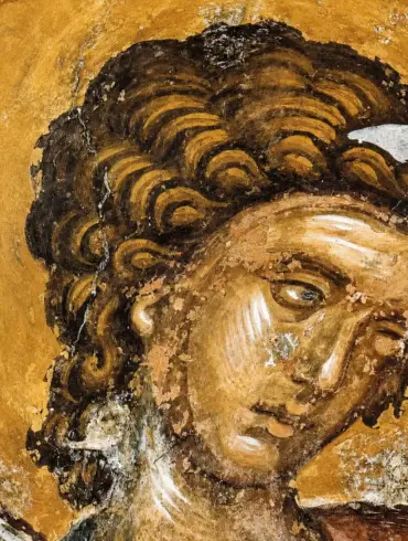 Archangel Of The Ascension Fresco, Face Detail With Ochre Halo And Curled Hair