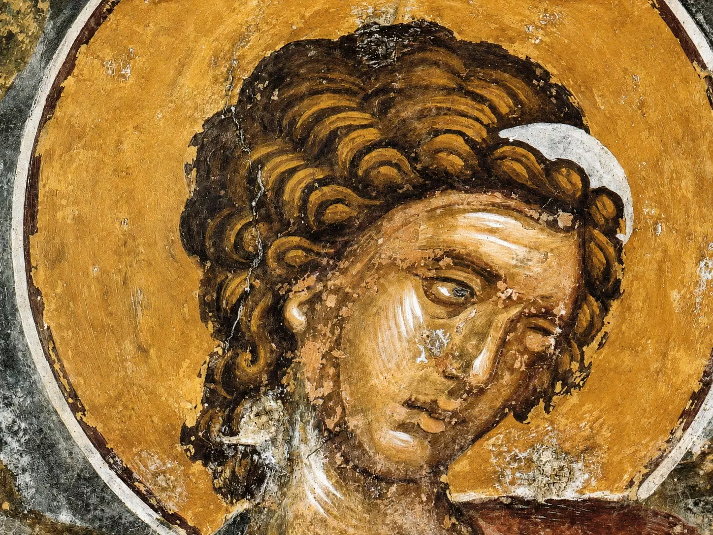 Archangel Of The Ascension: Byzantine Fresco 15 Face Detail Of The Archangel Of The Ascension In A Byzantine Fresco