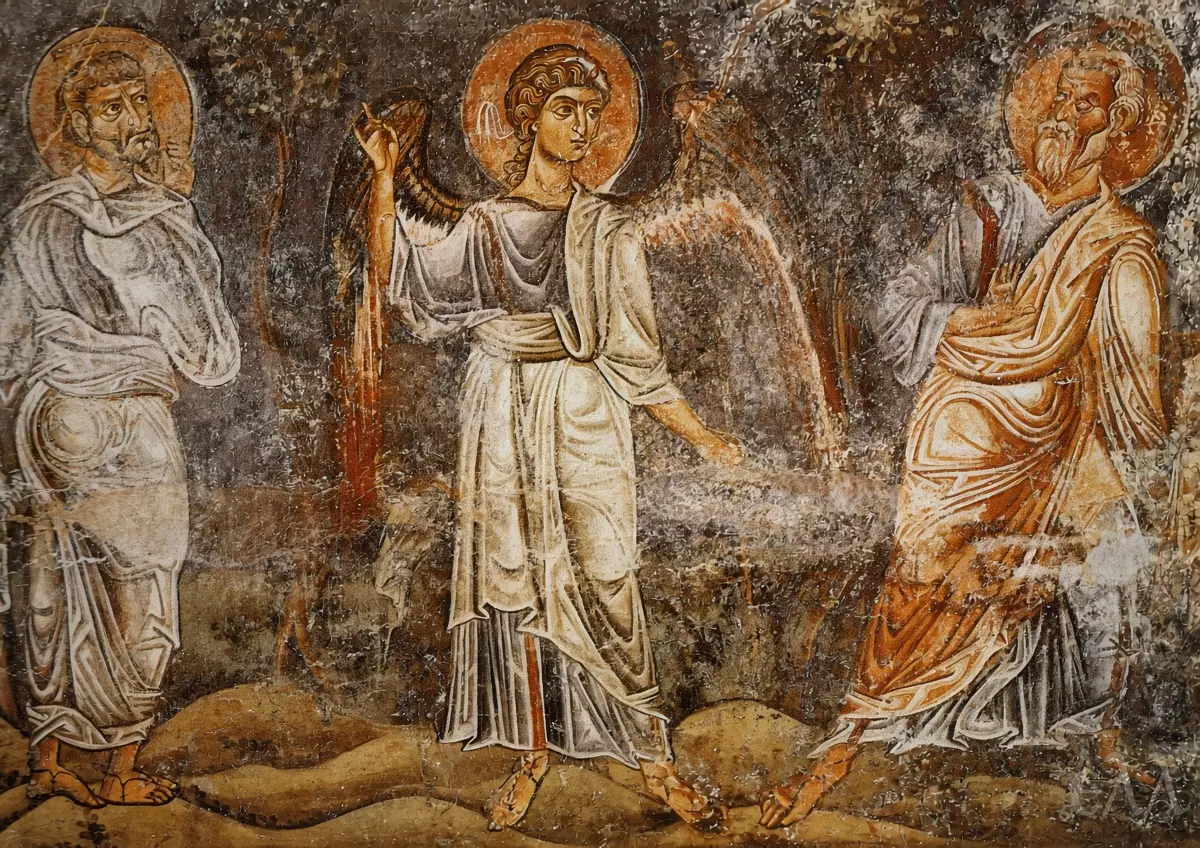 Ascension Of Christ At Ohrid Detail With An Angel Between Two Apostles At Hagia Sophia