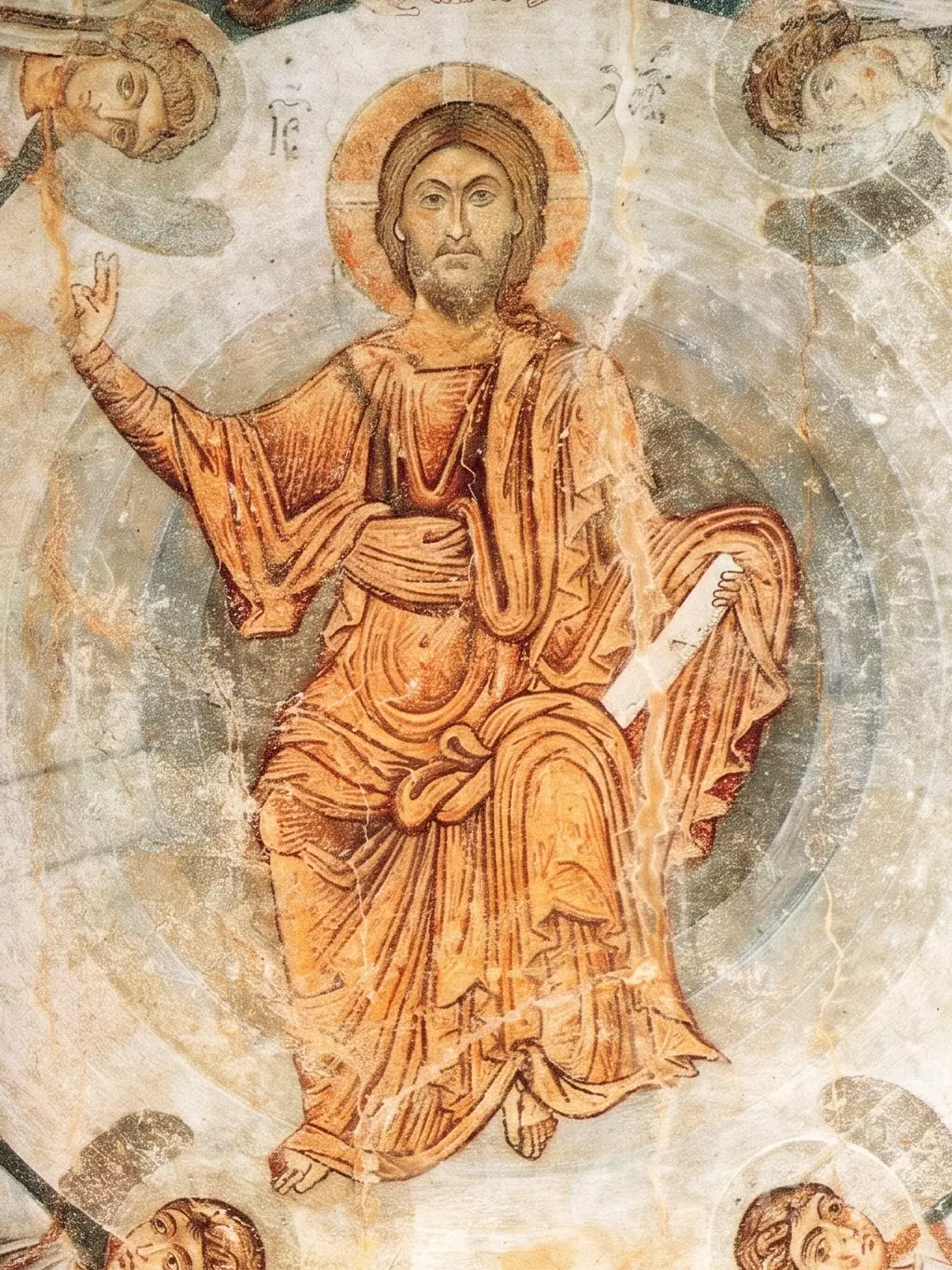 Ascension Of Christ In Ohrid Detail Showing Christ Blessing And Holding A Scroll