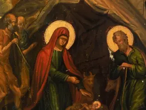 Nativity Of Christ Icon Detail Showing The Virgin, Joseph, Manger, Ox And Ass