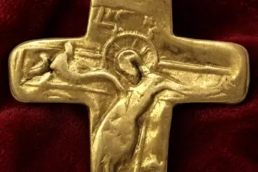 Byzantine Crucifixion Enkolpion Cross In Black Steatite And Gold At Vatopedi