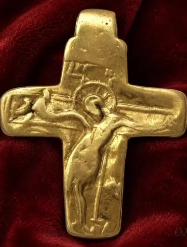 Byzantine Crucifixion Enkolpion Cross In Black Steatite And Gold At Vatopedi
