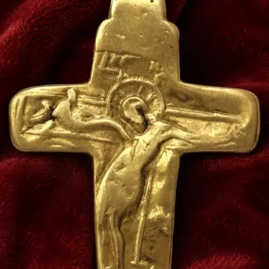 Byzantine Crucifixion Enkolpion Cross In Black Steatite And Gold At Vatopedi