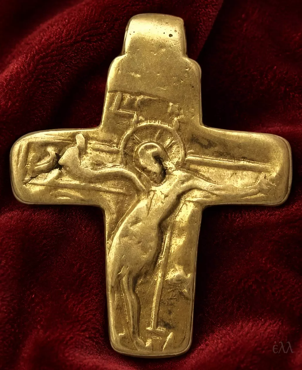 Byzantine Crucifixion Enkolpion Cross In Black Steatite And Gold At Vatopedi