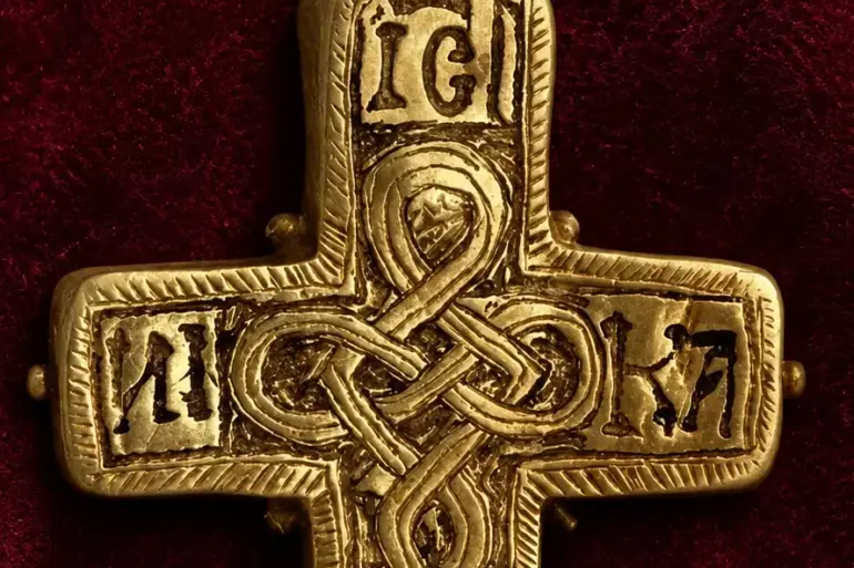 Byzantine Enkolpion Cross In Carved Gold With Interlace Decoration From Vatopedi