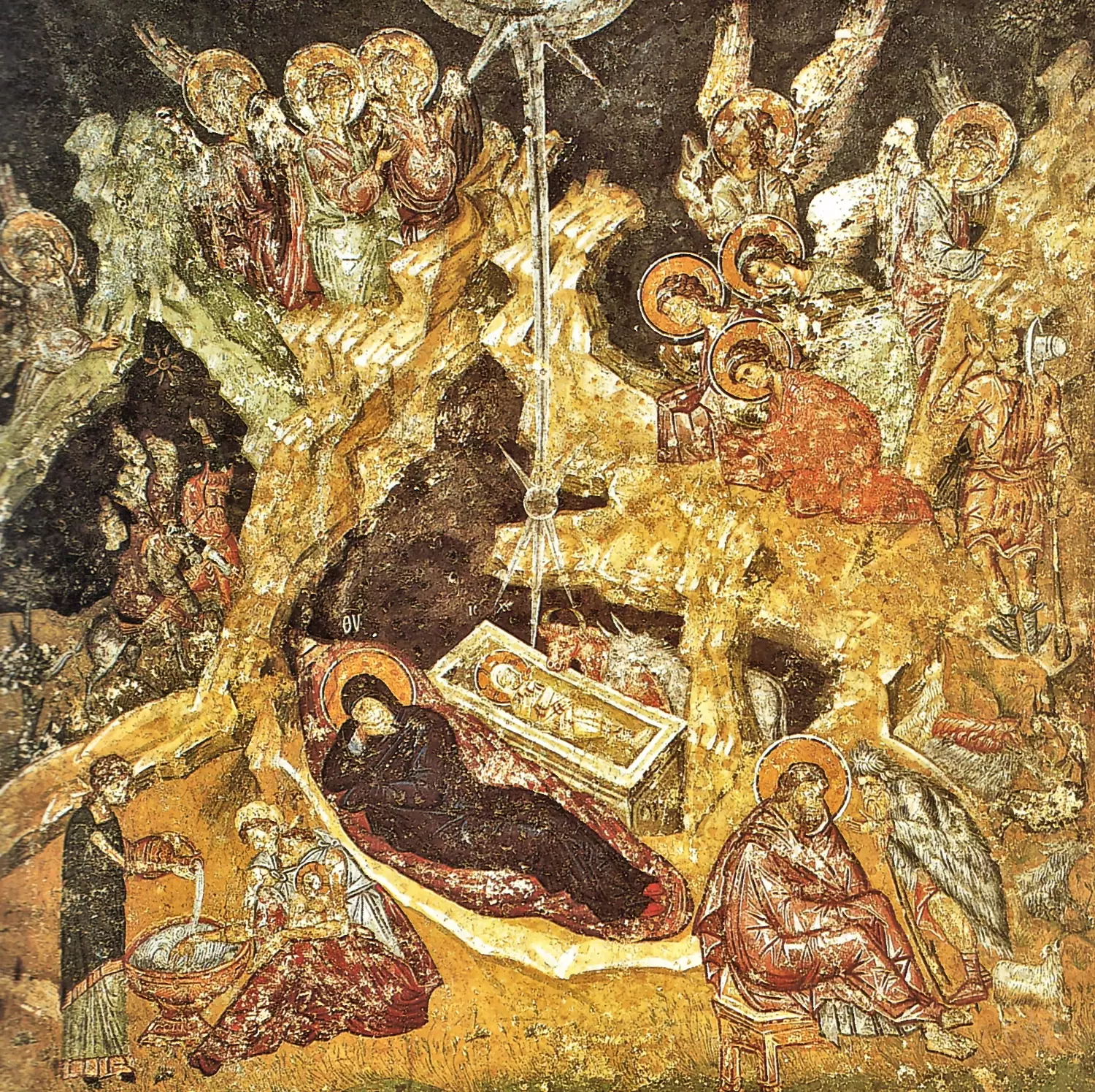 Byzantine Nativity Fresco At Peć With Angels, Magi, Shepherds And The Manger