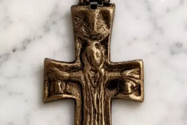 Byzantine Reliquary Cross In Cast Brass With The Theotokos In Supplication