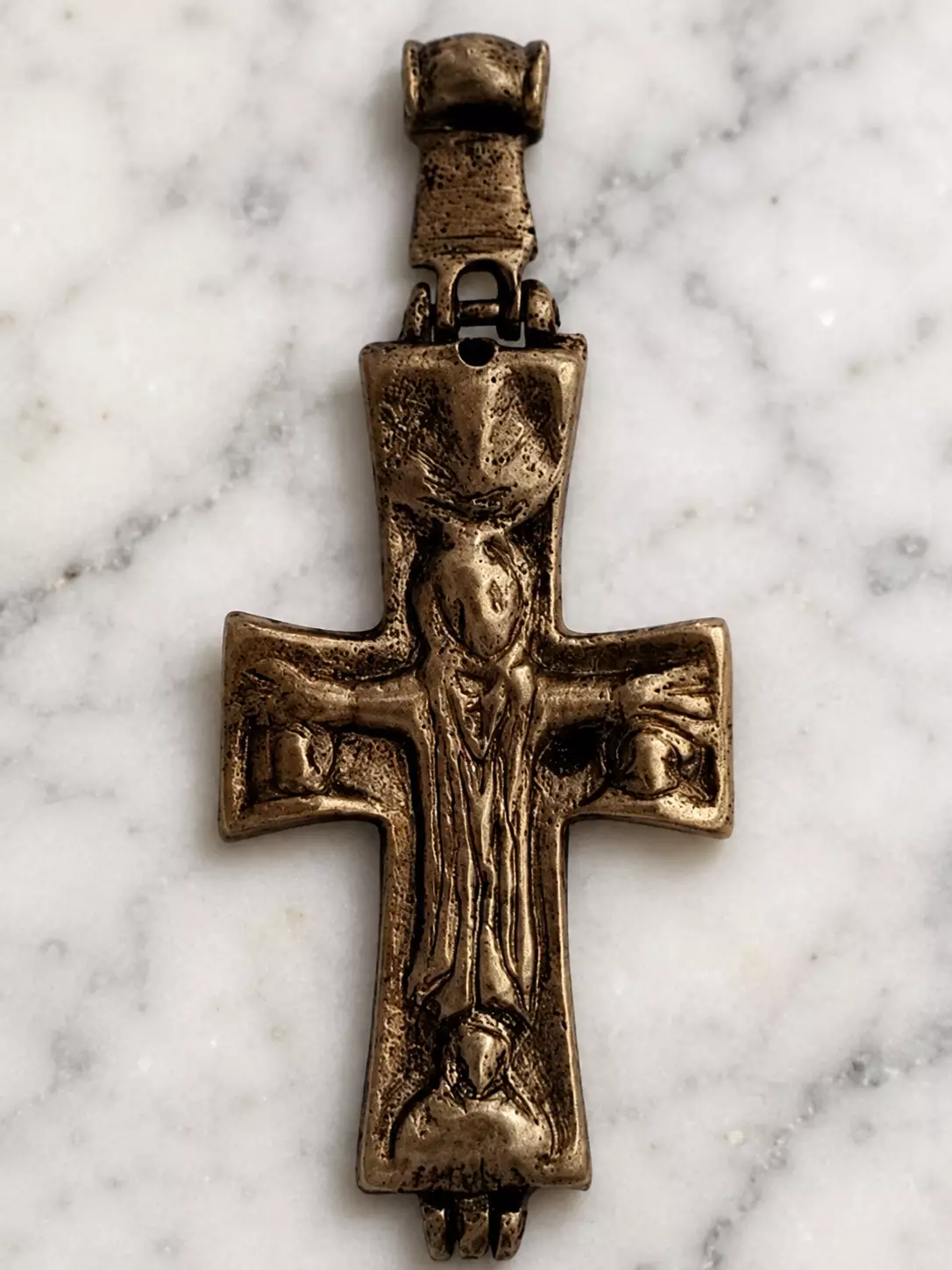 Byzantine Reliquary Cross In Cast Brass With The Theotokos In Supplication