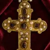 Byzantine Reliquary Cross In Silver Gilt With Pearls And Precious Stones At Vatopedi