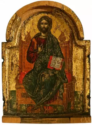 Christ Pantocrator Byzantine Icon Showing Enthroned Christ With An Open Gospel On A Gold Ground