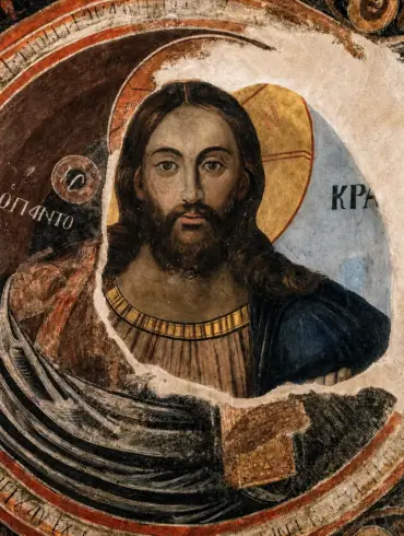 Christ Pantokrator Chrysafa Dome Wall Painting With Gospel Book And Gold Halo