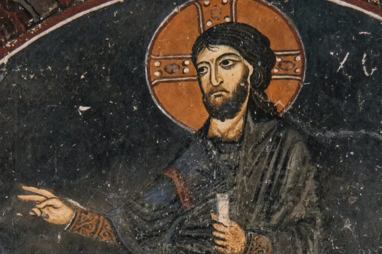 Détail Du Visage Du Christ Dans La Fresque Byzantine D'Hosios Loukas