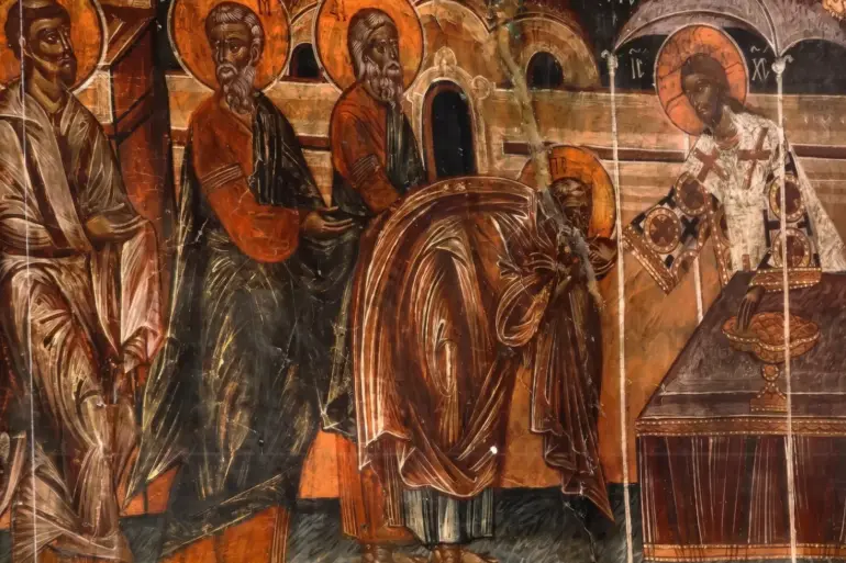 Communion Of The Apostles By Georgios Moschos With Christ Offering The Chalice