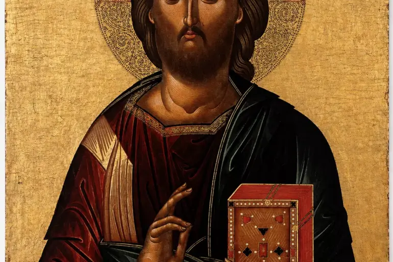 Late Fifteenth-Century Cretan Christ Pantokrator Icon With Blessing Gesture And Closed Gospel Book.