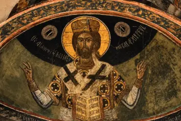 Fresco Of Christ Great High Priest By Georgios Moschos In Chrysafa.