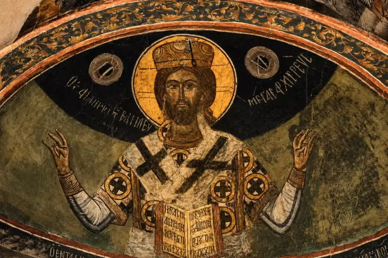 Fresco Of Christ Great High Priest By Georgios Moschos In Chrysafa.