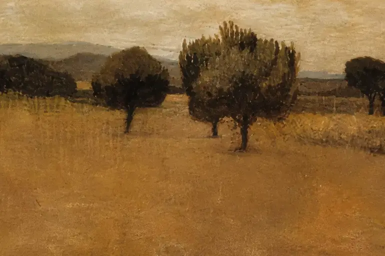 Landscape At Castiglioncello By Giuseppe Abbati With Ochre Fields And Dark Trees