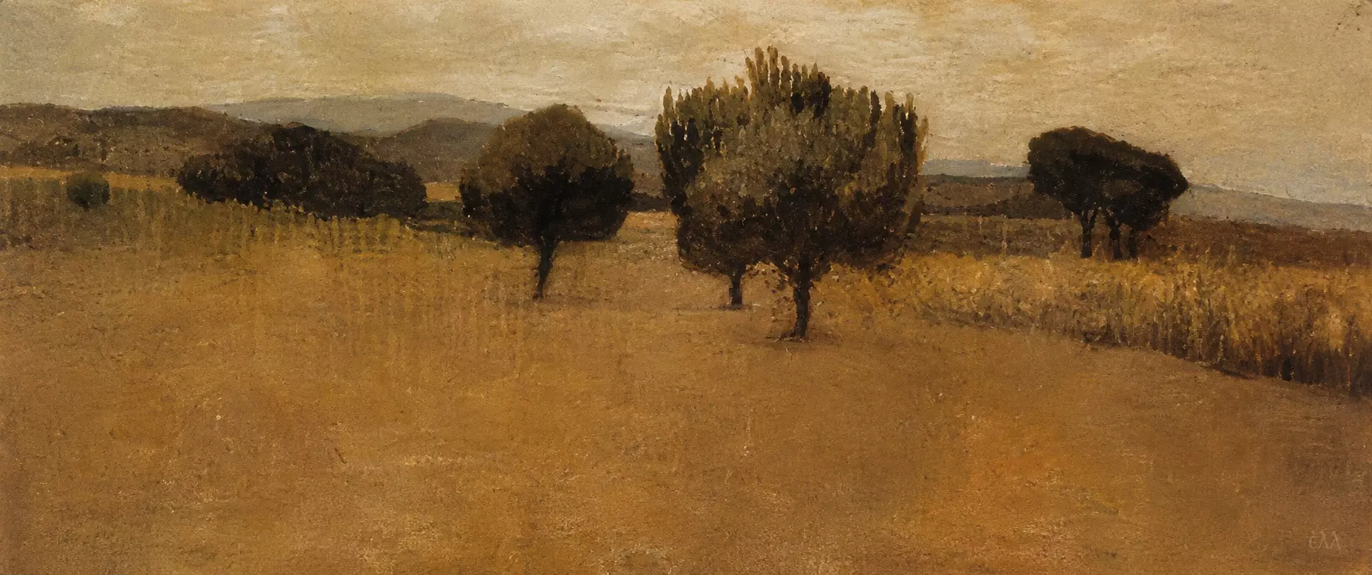 Landscape At Castiglioncello By Giuseppe Abbati With Ochre Fields And Dark Trees