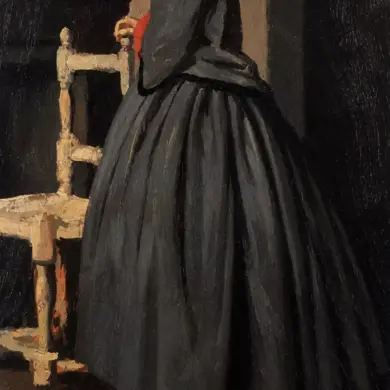 Giuseppe Abbati Portrait Of A Woman, Macchiaioli Oil Panel, Woman In Profile By A Chair